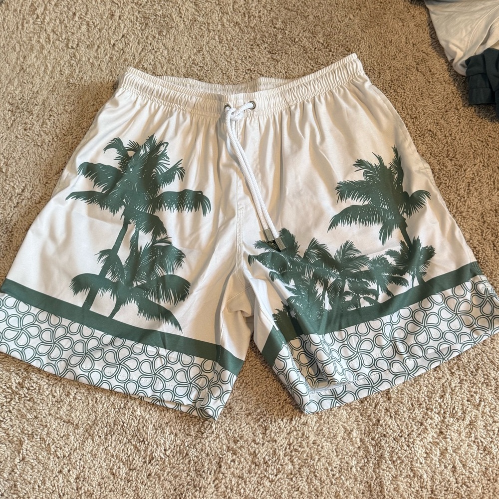 Kenny Flowers Green and White Tropical Board Shorts